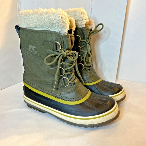 Sorel Winter Carnival Waterproof Duck Snow Boots Olive Green Women Sz 7.5 - Picture 1 of 6
